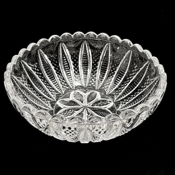 Antique c.1900 Zippered Finecut EAPG Berry Bowl Clear Pressed Glass Fine Cut - Picture 1 of 6